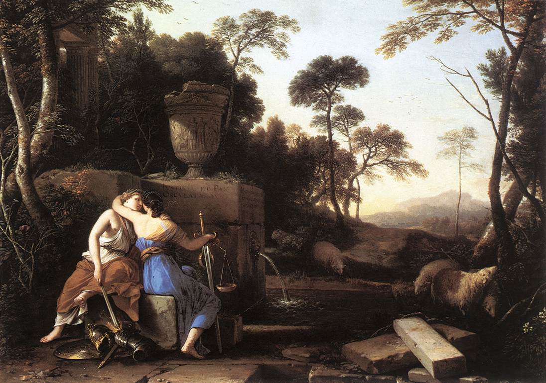 Landscape with Peace and Justice Embracing st